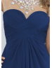 High Neck Beaded Navy Blue Chiffon Keyhole Back Short Homecoming Dress